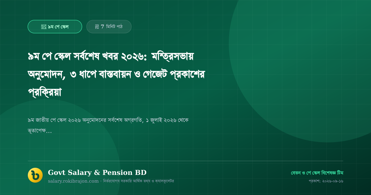 ৯ম পে স্কেল সর্বশেষ খবর ২০২৬: মন্ত্রিসভায় অনুমোদন, ৩ ধাপে বাস্তবায়ন ও গেজেট প্রকাশের প্রক্রিয়া